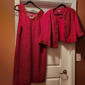 Elegant Red Lace Dress With Jacket